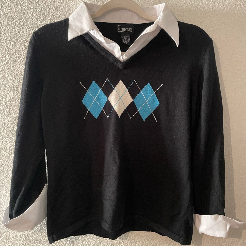 Argyle Sweater Top/ Collared Blouse